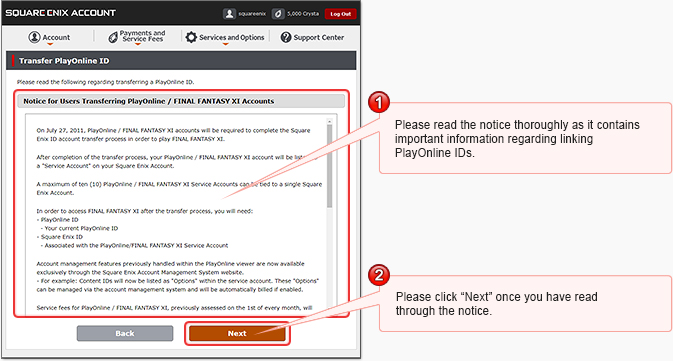 Transferring to a Square Enix Account